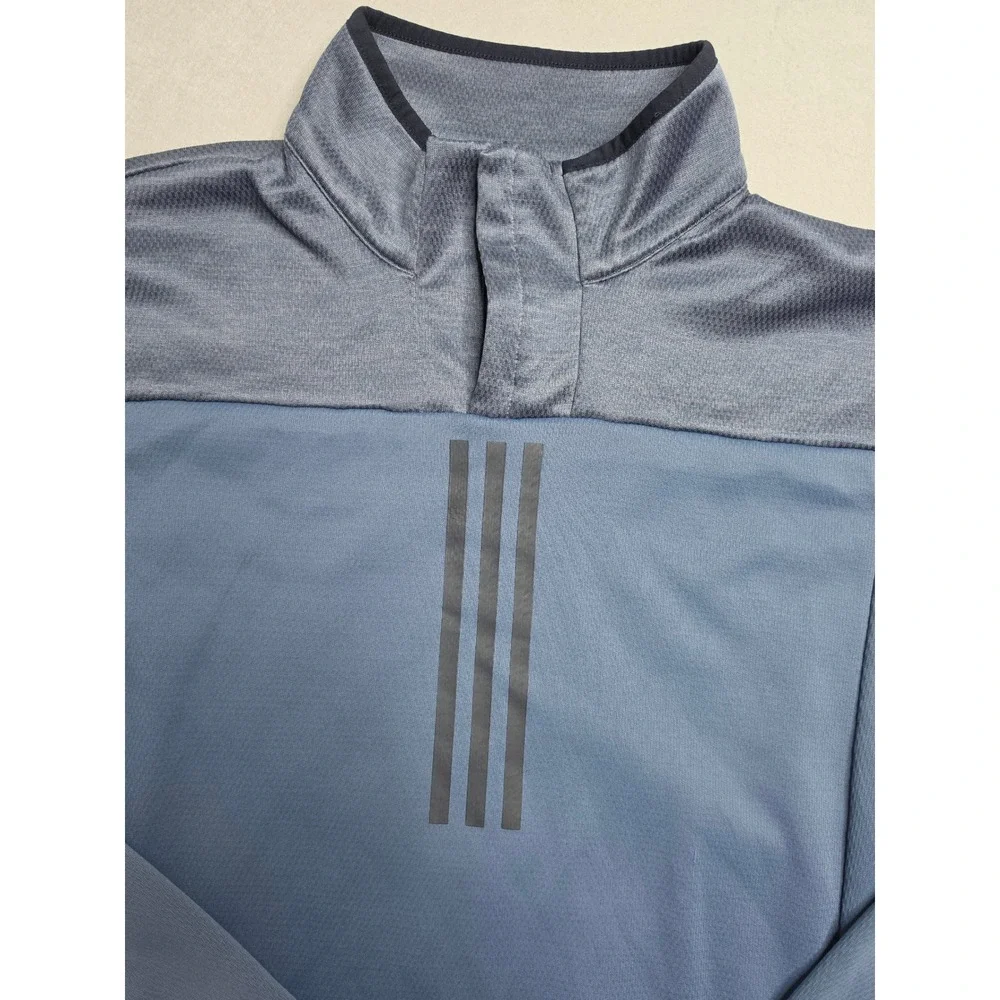 Adidas Sweatshirt Men's Large Blue Mesh Lined Long Sleeve Quarter Zip Activewear
